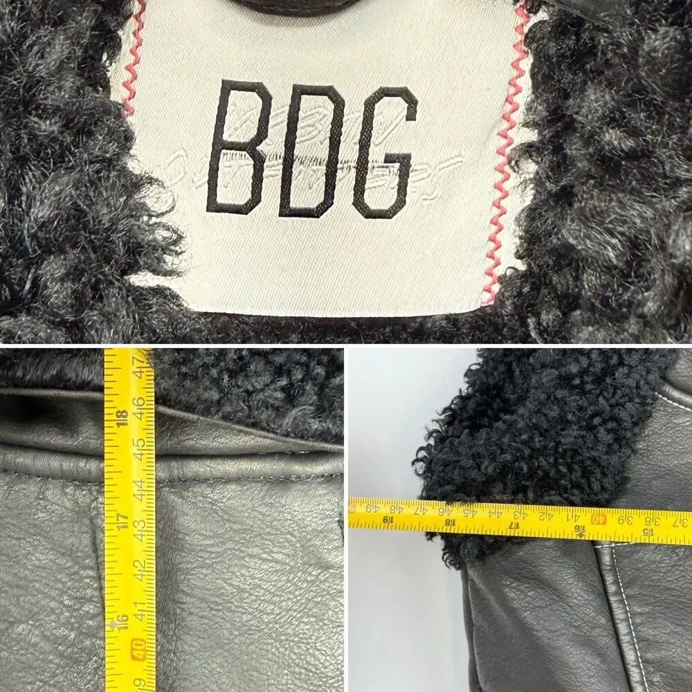 BDG /Urban Outfitters Donald Faux Leather Sherpa Moto Vest NWOT Size S-P Black